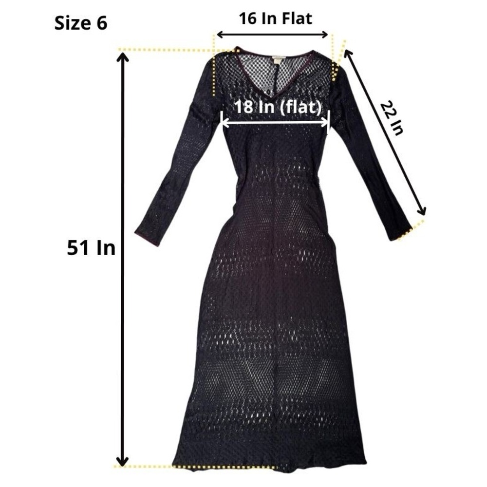 Vintage Mica Crochet Maxi Dress Black Sheer Knit Boho Festival Witchy Size 6 - Picture 7 of 10